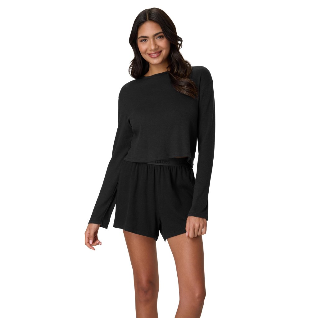Supersoft Ribbed Loungewear Set Cropped Top Sleep Shorts Minimal Chic